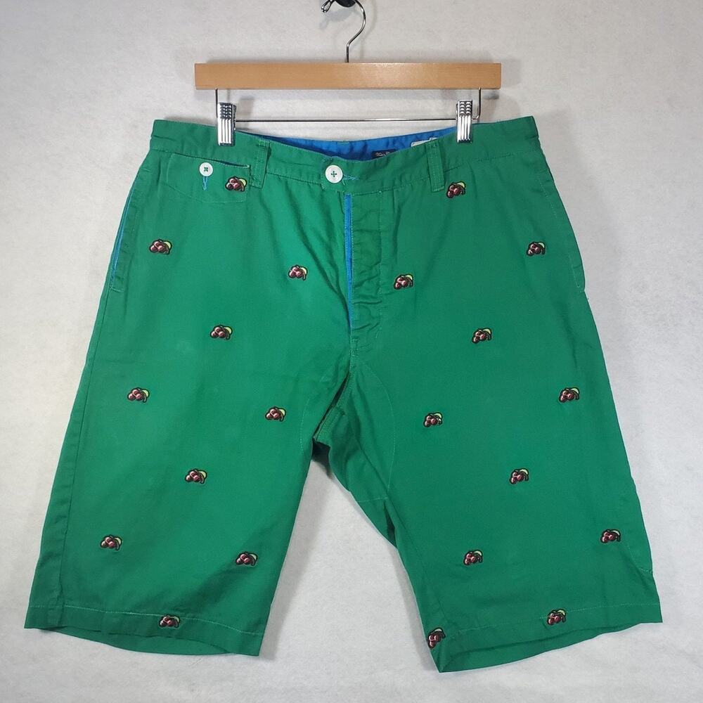 SABIT Green With Embroidered Red Cherries Men's Shorts Size 38